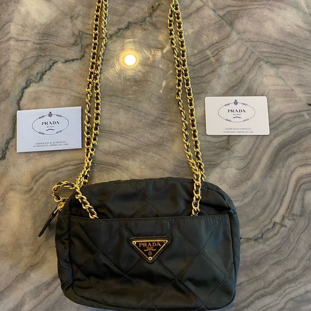Authentic Black (Nero) Prada Tessuto Impuntu Shoulder Bag - Pristine